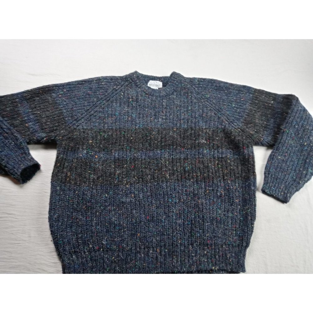 NUOVO INDUSTRIALE MENS SWEATER SIZE LARGE VISCOSE KNIT GRAY/BLUE MULTICOLOR DOTS